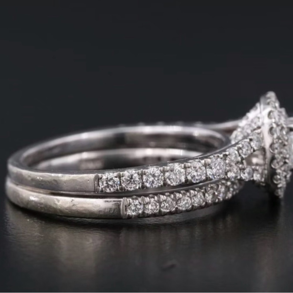 Double Halo Round Real Diamond Wedding Ring in 14k White Gold - Picture 7 of 13